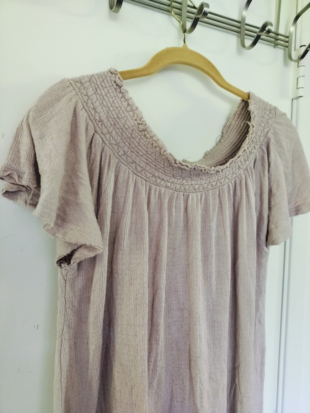 O'Neill Boho Smocked Short Sleeve Peasant Top Mauve Taupe XL
